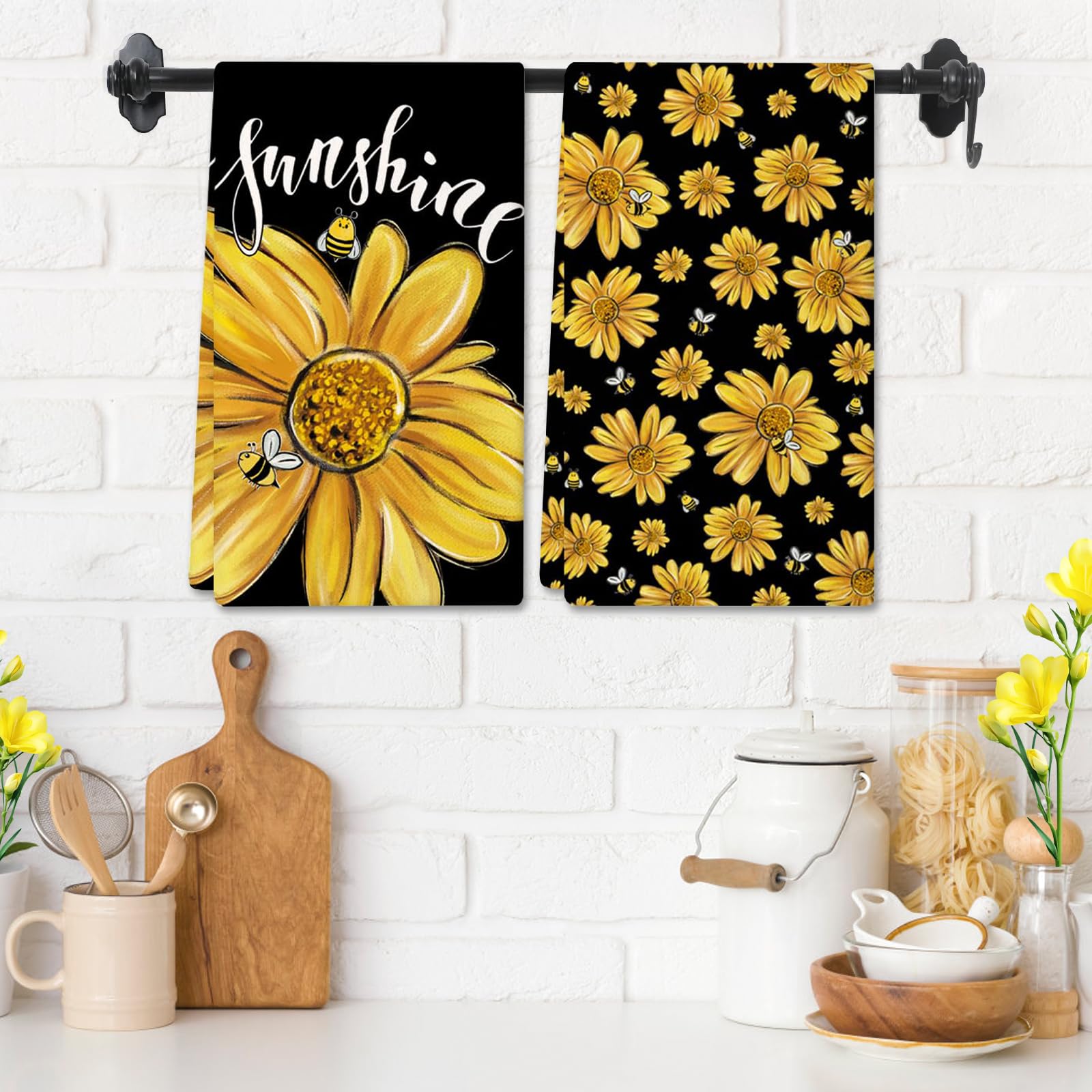 Sonnenblumen Geschirrtücher Set | 2 Stück | 40x60cm | Mikrofaser | Sommerliche Küchenhandtücher