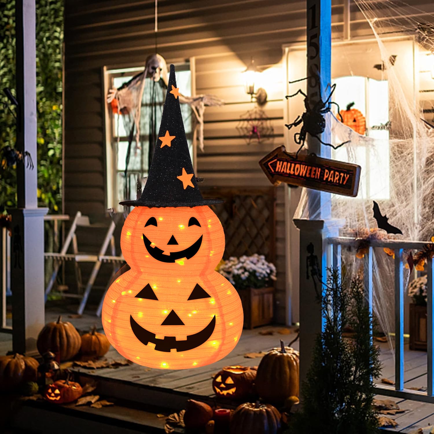 Dekoracje halloweenowe z motywem dyni, 8 trybów, na baterie, na Halloween, do domu, na imprezę, podwórko, ganek, Święto Dziękczynienia, jesienne dekoracje