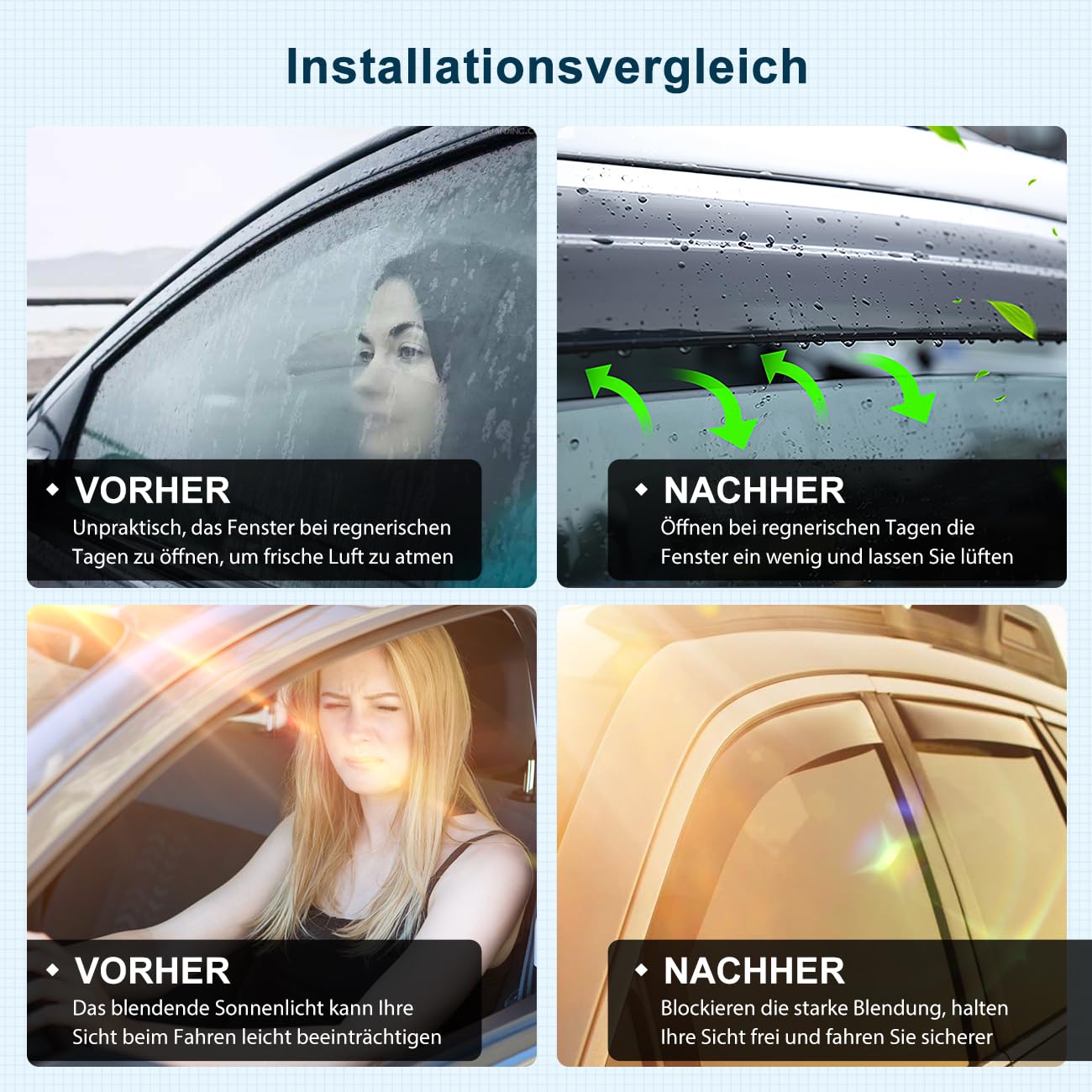 Windabweiser Regenabweiser kompatibel mit VW Golf 5 mk5 2004-2009 5-Türen, Selbstklebend Tape-On Autofenster Regenschutz Regenabweiser Deflektoren, 4-TLG Set, Rauchgrau, Vorne,Aerodynamisch