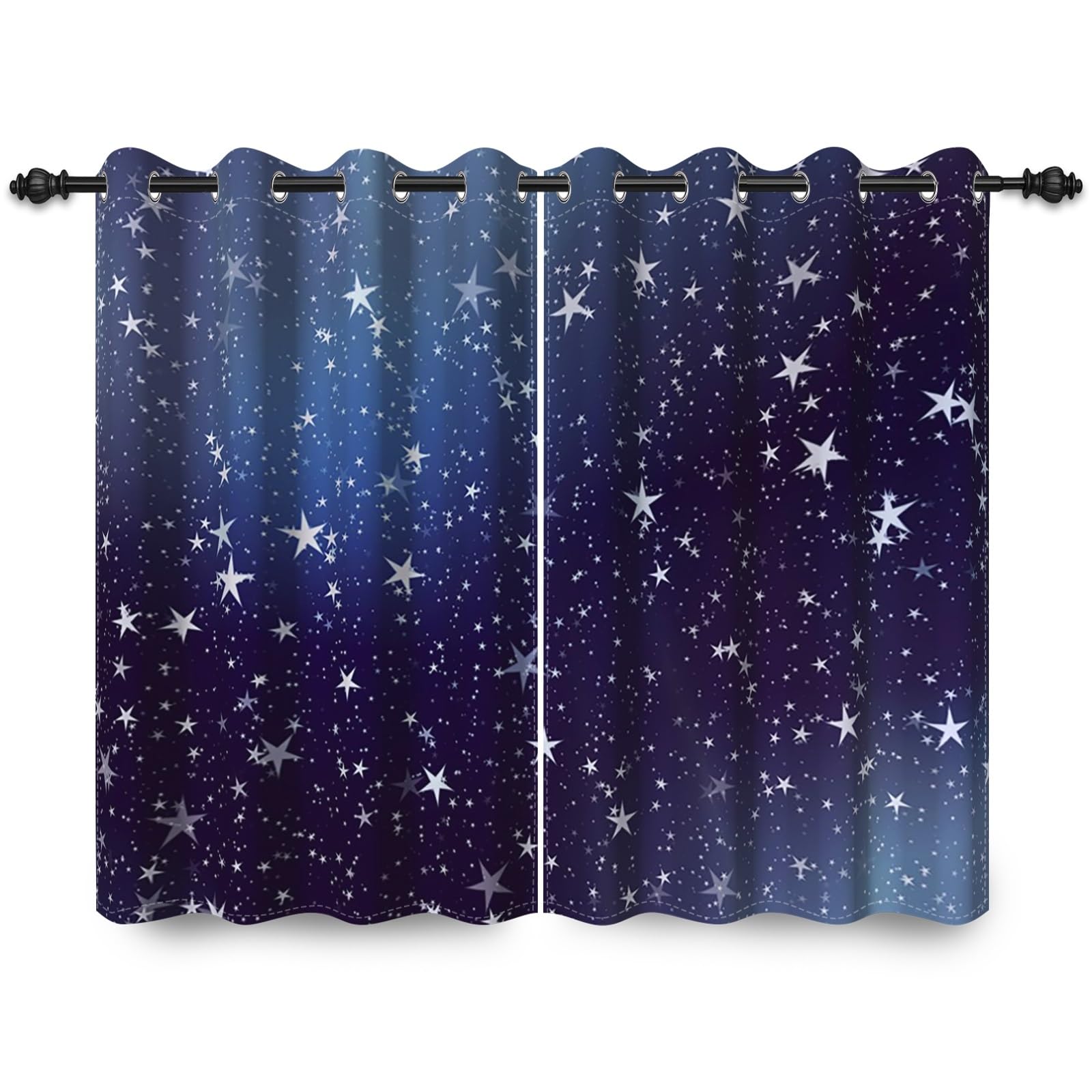 107x215cm Rideau à œillets pour chambre d'enfant Étoile brillante Ciel bleu Pentacle Impression d'art Séparateurs de pièces Rideaux de fenêtre pour Garçons filles Salle de jeux Salon,2 panneau