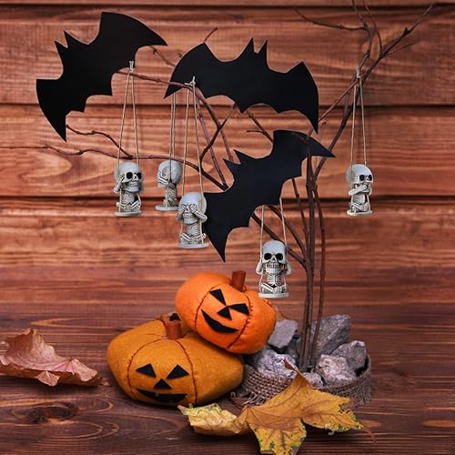 Miniatura 6 de Decoración de calavera para espejo retrovisor, accesorios espeluznantes para árbol de Halloween, adornos colgantes de esqueleto oscilante, adorno