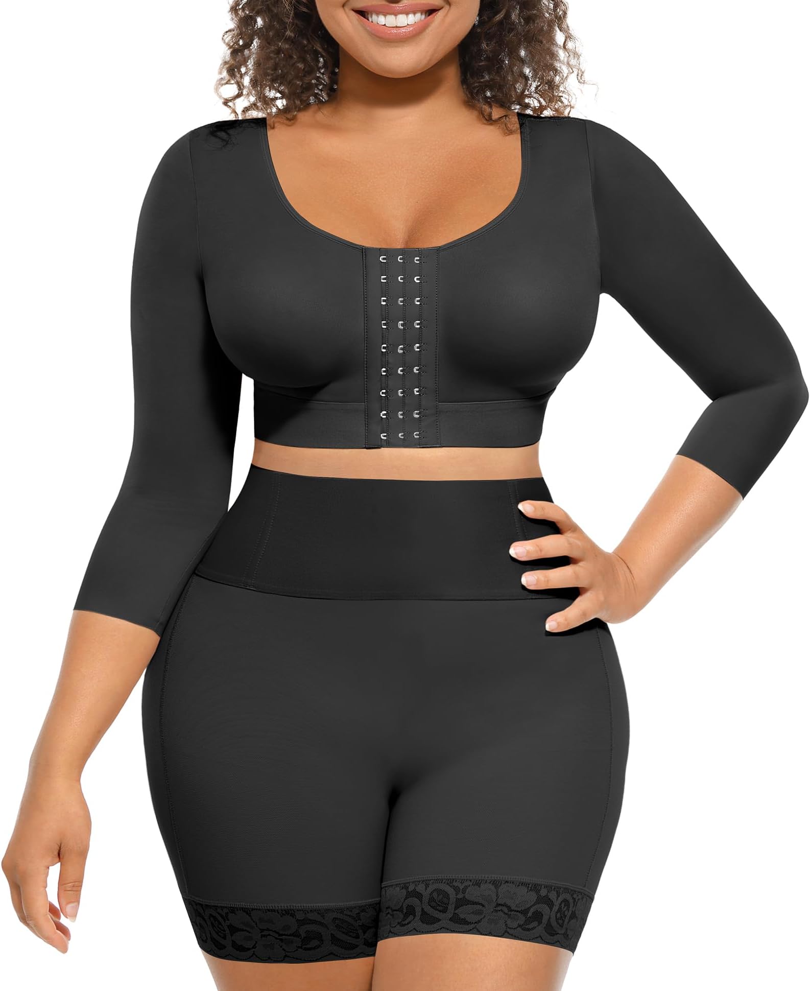 FeelinGirl Arm Shaper for Women Post Surgery Arm Lipo Compression Sleeves Slimming Arm Faja Front Closure Shapewear Bra