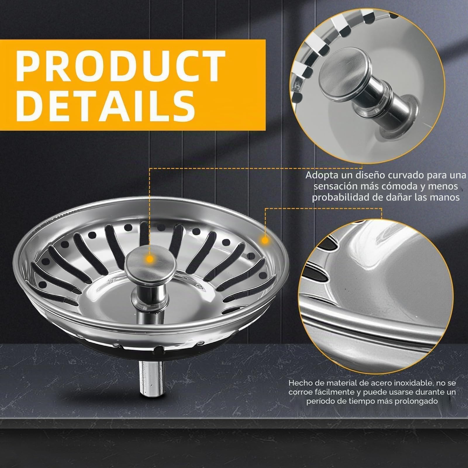 84mm Fregadero de Cocina Tapón de Acero Inoxidable, Colador y Filtro para Desagüe, Tapones de Repuesto para Sumidero, Escurridor de Comida, Rejilla de 84-85mm