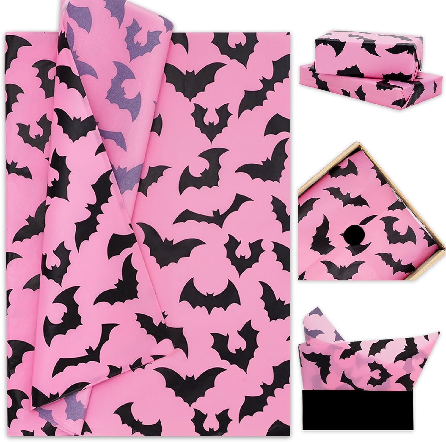 Whaline 100Pcs Pink Bat Tissue Paper Bulk Pink Wrapping