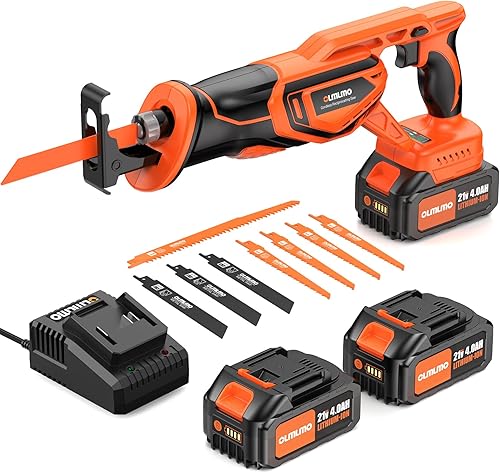 Sierra recíproca inalámbrica, sin escobillas, sin escobillas, con batería de 21 V, 8000 mAh, carrera recíproca de 3000 SPM de 1.102 in, 8 sierra de