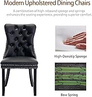 Vista 4 de MZDOO Dining Chairs Set of 6, Upholstered Tufted Dining Room Chairs with High Back, Nailhead Trim and Solid Wood Legs, Modern Dining Chairs for