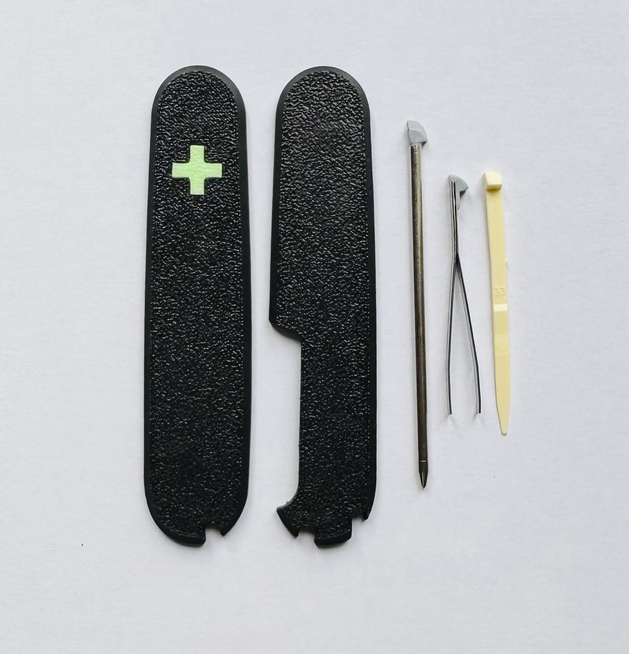 Replacement Covers For Victorinox Scales Plus 91mm Plastic Handles With Toothpick Tweezers And Ballpoint Pen Glowing Cross (Black)