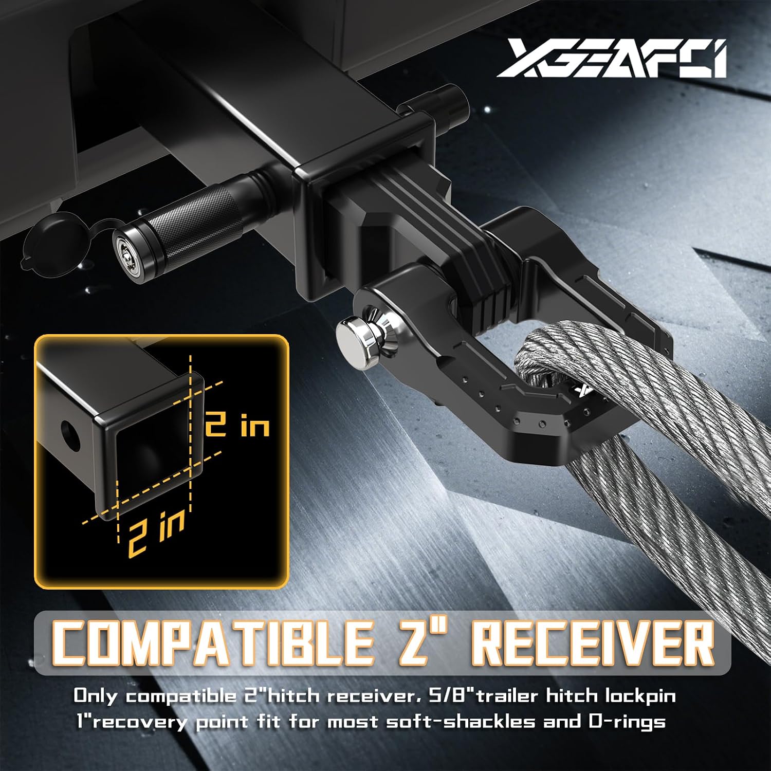 Shackle Hitch Receiver 2Inch 45000 LBs Breaking Strength, 3/4" D Ring Shackle with 5/8" Anti-Theft Trailer Hitch Locking Pin, Heavy Duty Solid Towing Kit for Trucks Off-Road (Black&Black)