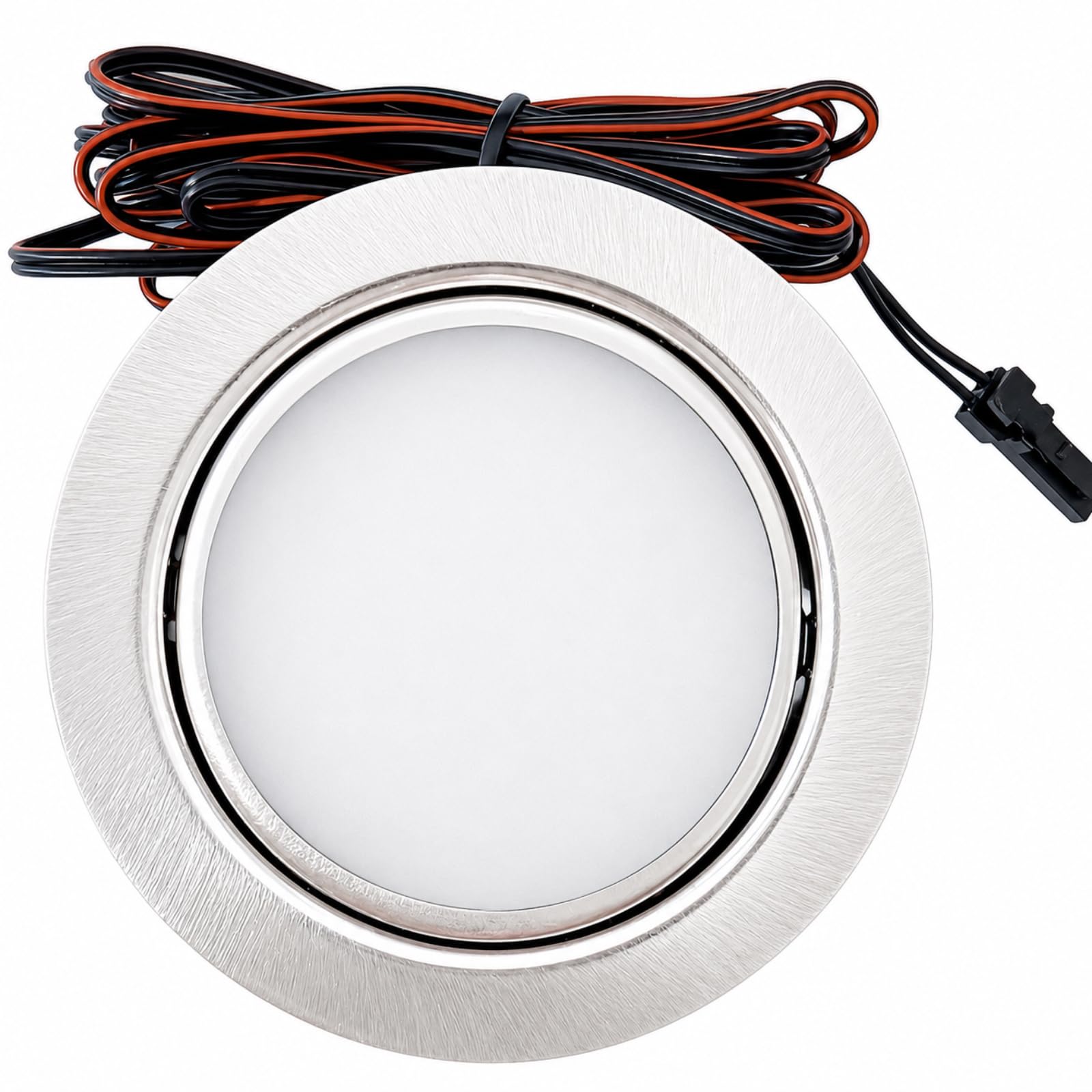 4er Set LED Einbauleuchte Emma 12V 3W Warmweiß 3000K | Ultra flach Ø65mm Einbaustrahler IP20 für Möbel, Küche & Schrank | Mit Plug-and-Play Trafo, Mini-Verteiler & 230V Zuleitung mit Eurostecker