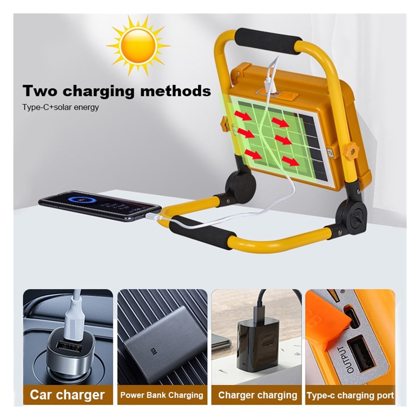 Faretti da esterno Lampada solare portatile da 1000 W Riflettore LED portatile Proiettore ricaricabile Proiettore Lampada portatile solare emergente per garage e stadio