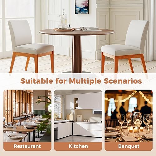 Miniatura 8 de Giantex Juego de 2 sillas de comedor tapizadas, sillas laterales sin brazos de cocina con patas de madera de goma, asiento acolchado y respaldo