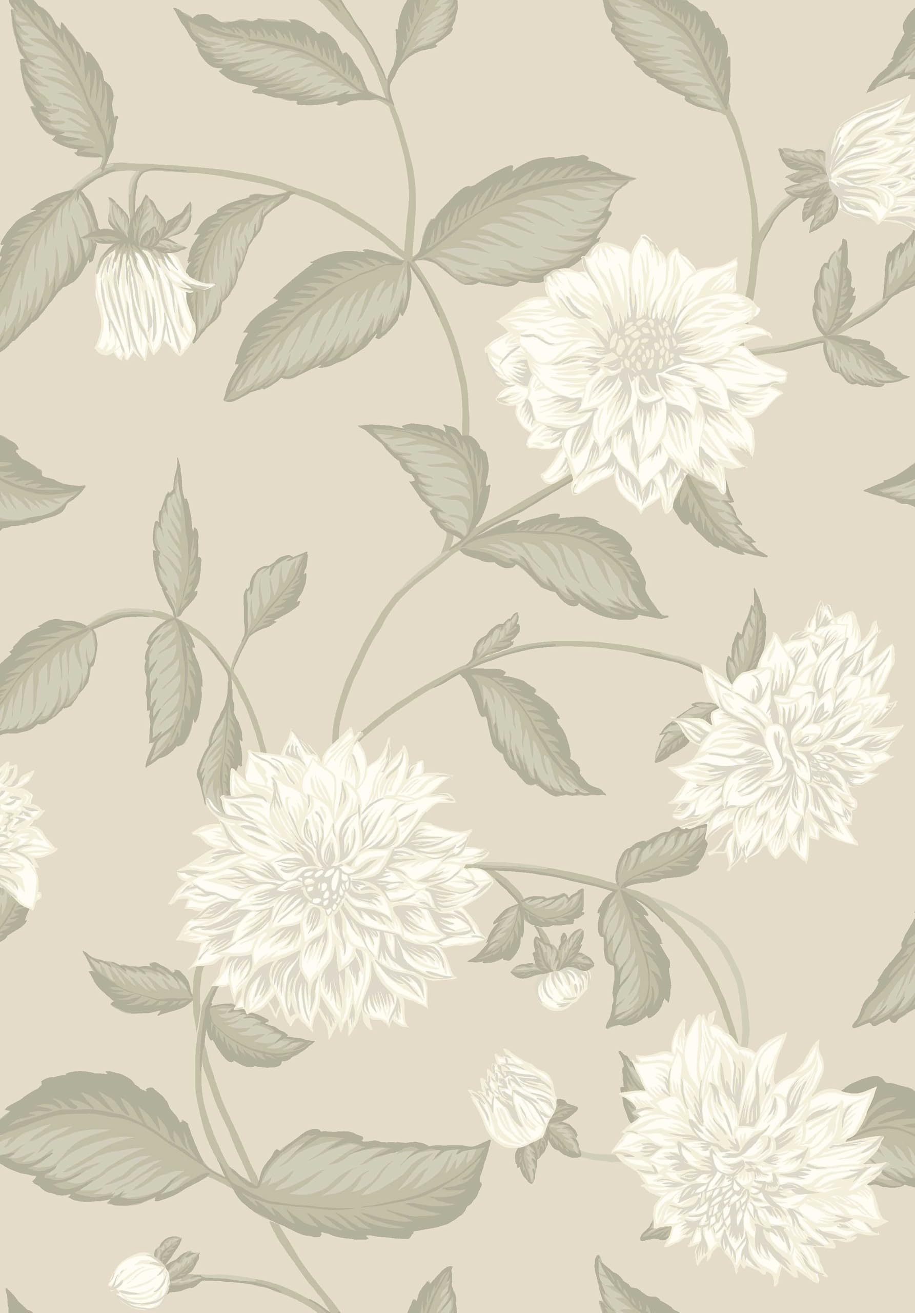 Papier peint intissé beige Borastapeter Histoire Naturelle à motif fleur dahlia