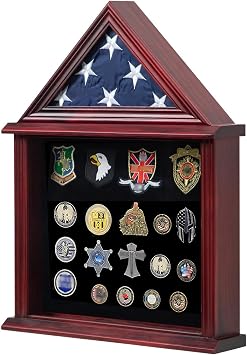 Small Military Burial Flag Display Case & Medal Shadow Case,Mahogany