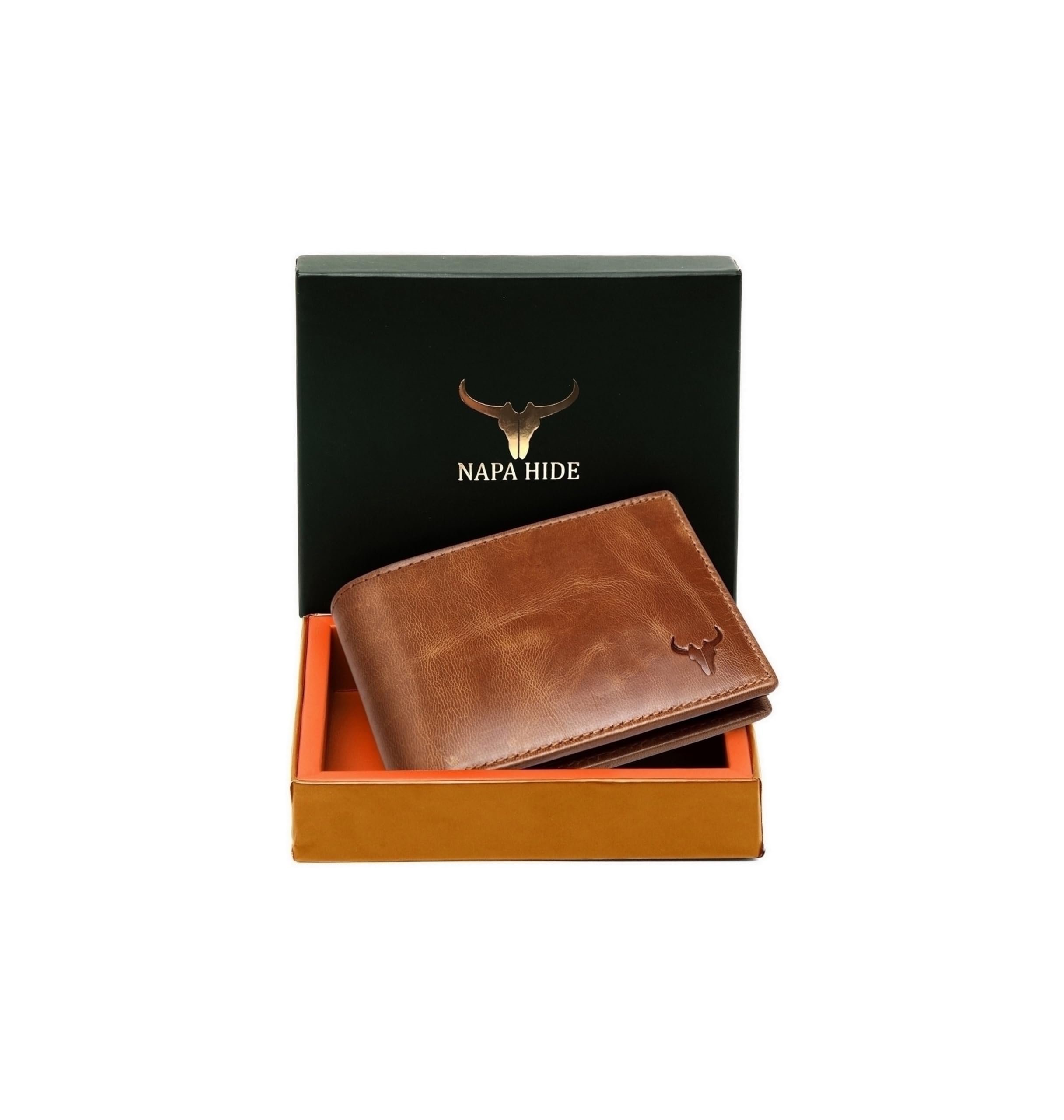 Leather Wallet for Men I Handcrafted I Credit/Debit Card Slots I 2 Currency Compartments I 2 Secret Compartments (Tan Crunch)