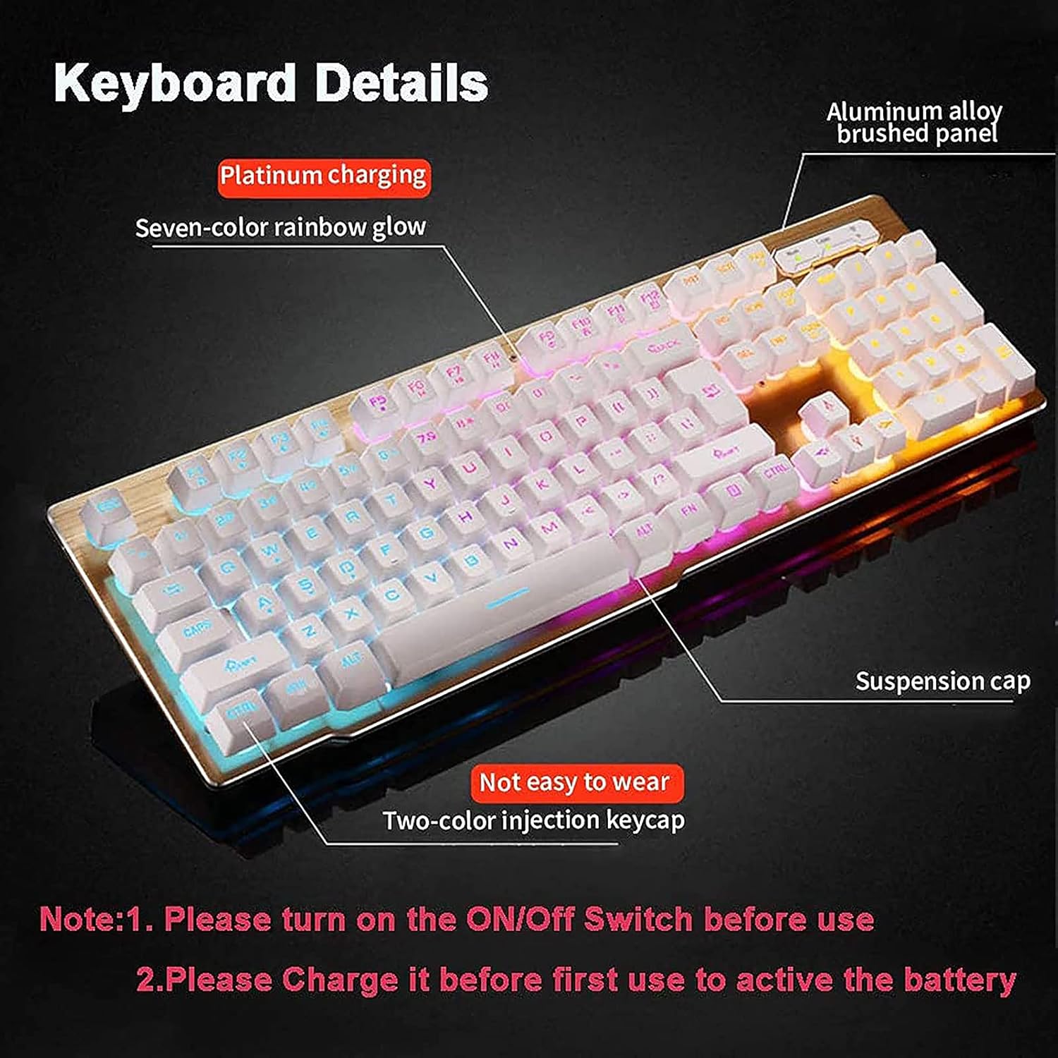 Keyboard Details with Aluminum Alloy Panel and Two-Color Injection Keycaps