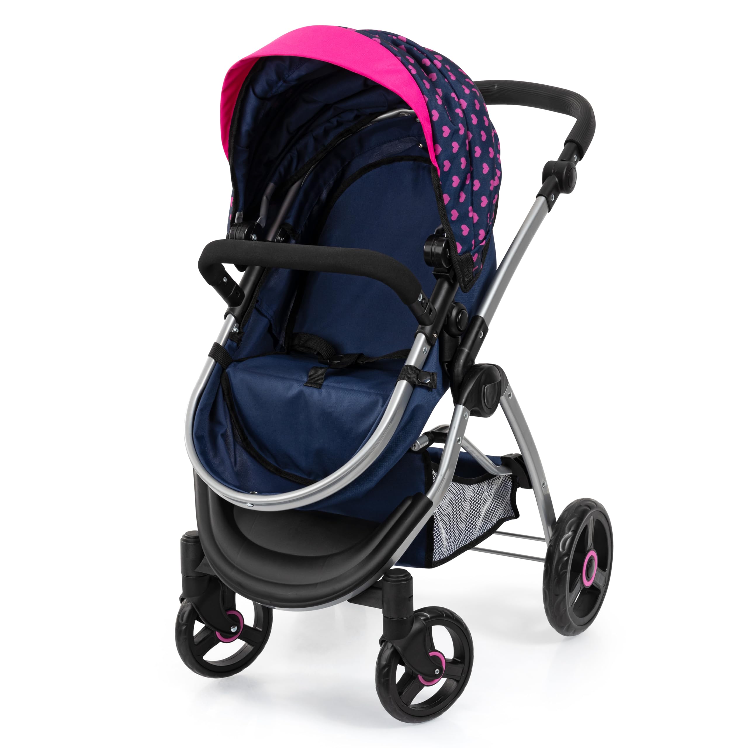 Bayer Design Cochecito de muñecas City MAX con Bolsa, Regulable en Altura | ruedas delanteras giratorias, convertible en silla paseo, cesta integrado