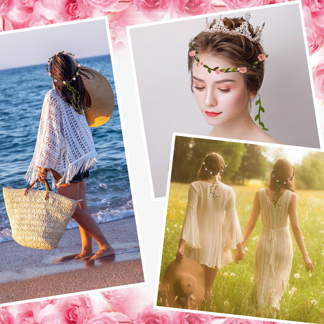 Corona Di Fiori Artificiali Per Capelli - Set 8 Pezzi Regolabili Per Matrimoni E Feste, Multicolore - Foto 9