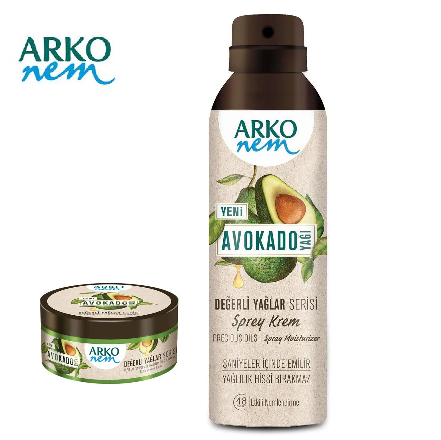 Arko Nem Avocado Dual Care Set – 150 ml Avocado Cream + 150 ml Avocado Spray Cream – 24‑Hr Hydration, Lightweight, Vitamin E‑Rich Moisturizer for Face, Body & Hands