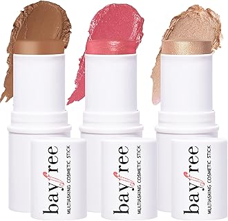 KIMUSEMulti Stick Trio Face Makeup, Cream Blush Stick for Cheeks & Lips, Contour Stick & Highlighter Makeup Sticks for All Skin