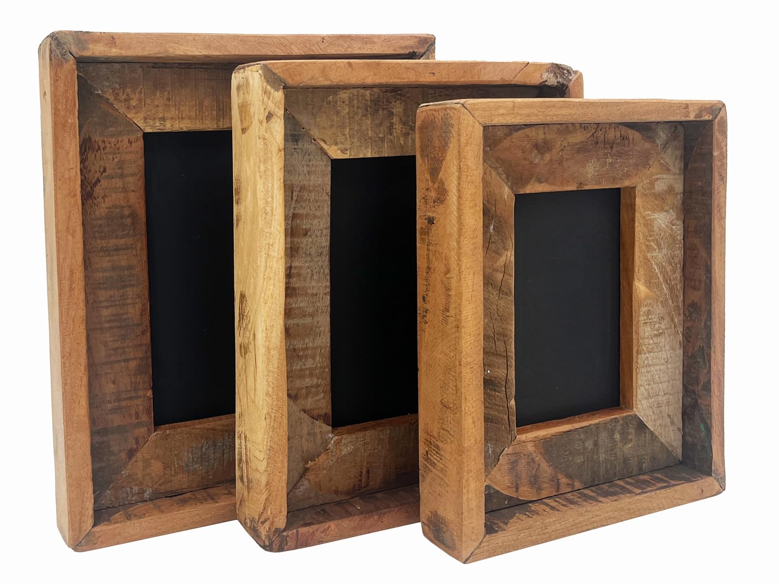 Woodkings Bilderrahmen-Set Sumatra | 3er Set aus Altholz | 3 Größen Holzrahmen Wanddeko Wohnzimmer Flur Schlafzimmer | rustikal kreativ individuell