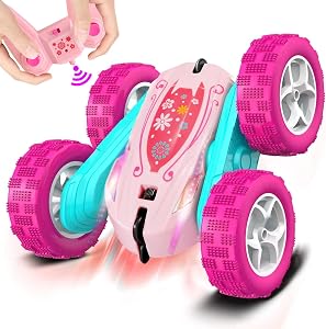 FREE TO FLY Coches de Acrobacia RC: Auto de Carrera de Carrera de 4 Ruedas con Rotación de 360° y Doble Cara para Exterior e Interior para Niñas y