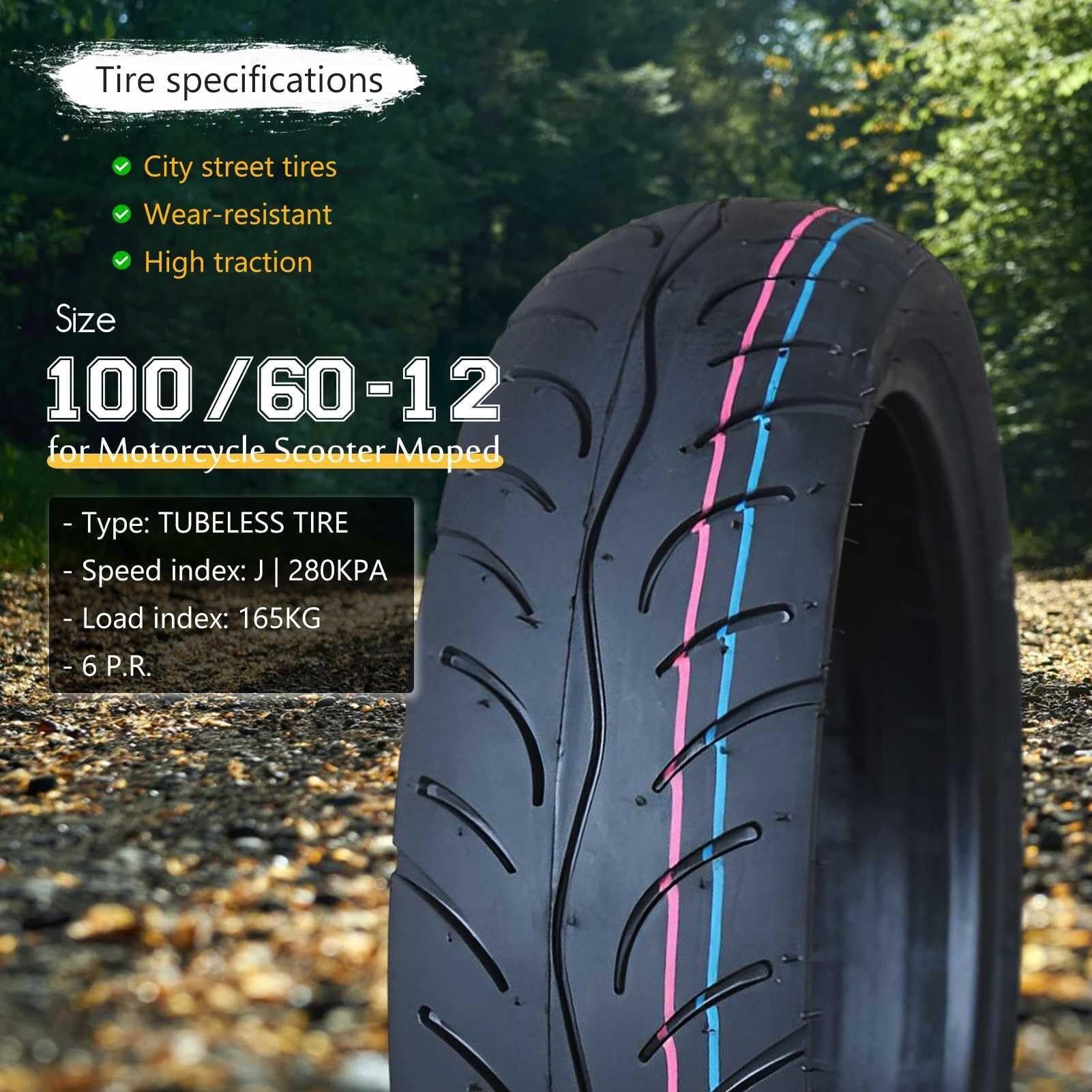 100/60-12 Opona Motocyklowa Bezdętkowa z Niskim Oporem Toczenia 100/60/12 Wytrzymała Przyczepność i 100 60 12 Opona Przeciwpoślizgowa na Koła Przednie i Tylne