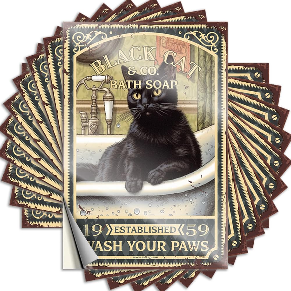 Personalized Decal - Western Bathroom Boys Laptop Black Cat Bath Soap Wash Your Paws(12X18CM)