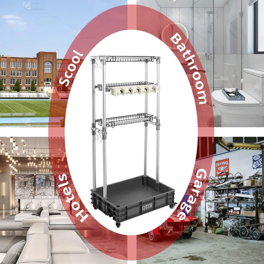 Storage Shelf Broom mop Holder Hold Your Cleaning Supplies Janitorial cart Steel Organizer Wire Rack