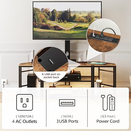 Miniatura 4 de Soporte de TV con soporte y 4 tomas de corriente de 70.9 pulgadas, consola multimedia centro de entretenimiento, soporte giratorio para TV de hasta