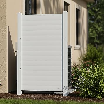 DoCred 38" W x 60" H 1 Panel Air Conditioner Fence, White Vinyl Pool Equipment Enclosure Panel with Metal Stakes, Outdoor Trash Can Screen Privacy Fence Panels for Outside
