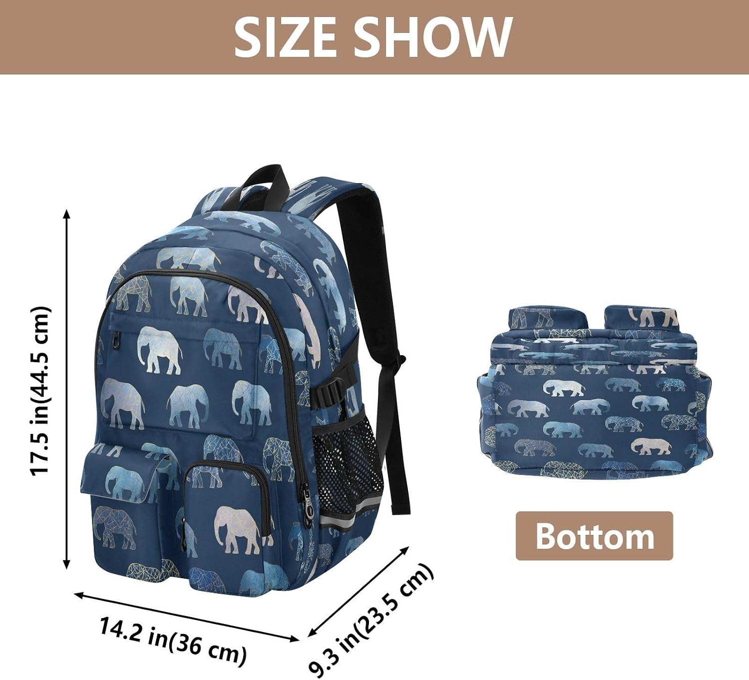 ALAZA Small Elephant Backpack with Mulitiple Pockets for School Outdoor College Travel Bookbag 14 inch Laptop Backpack for Men and Women image 3