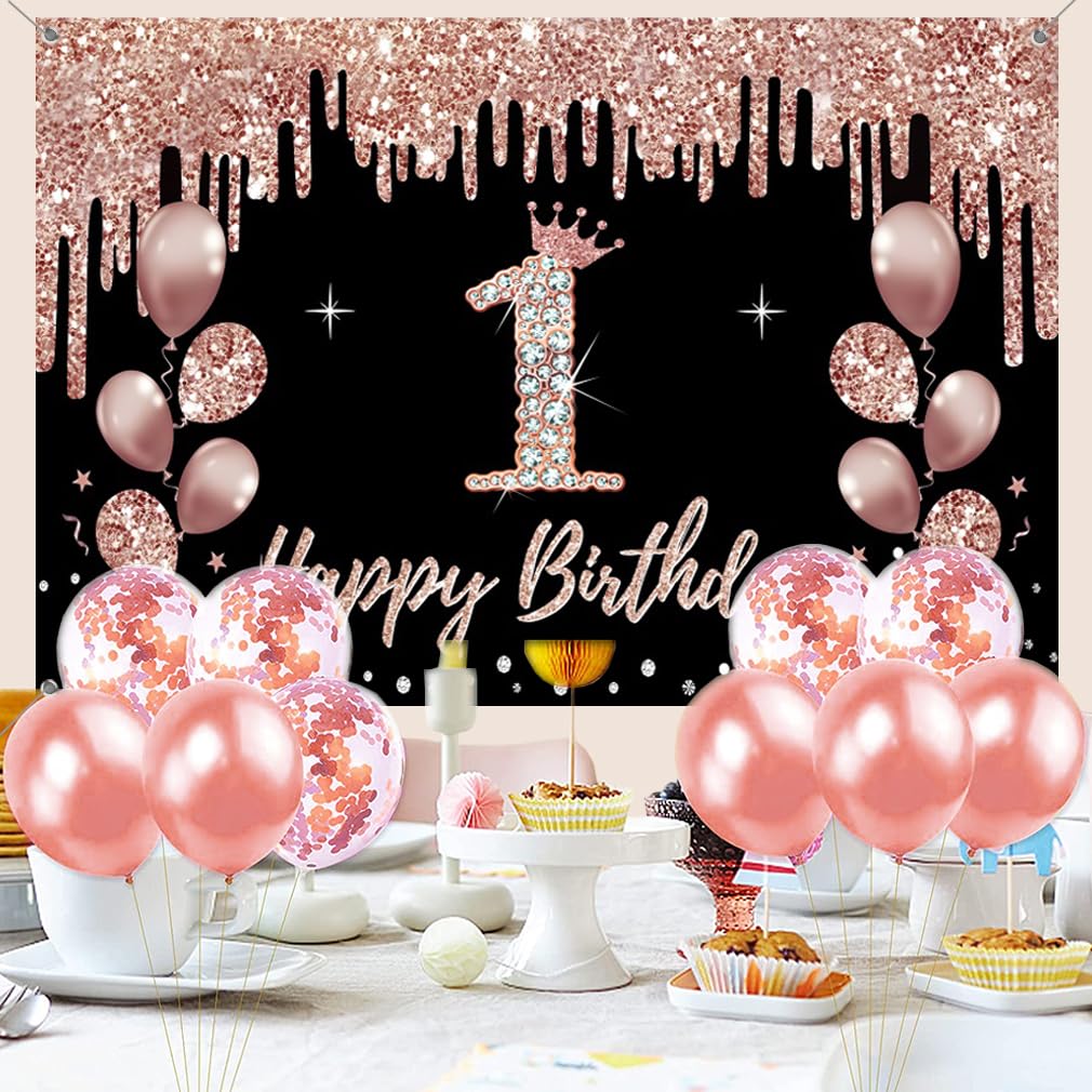 1. Geburtstag Dekoration Für Mädchen – Stoff-Banner 150x90 Cm, Rosa & Gold, Wiederverwendbar