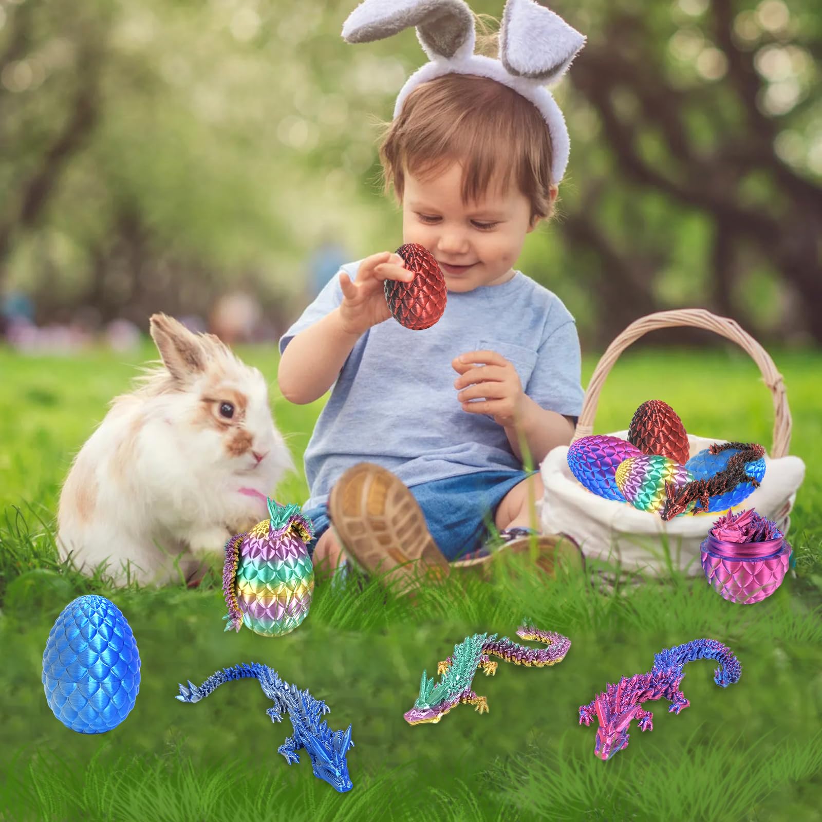 3D Printed Dragon in Egg,4 Pack 3D Printed Dragon Egg with Dragon Inside Articulated Crystal Dragon Figurine Easter Basket Fillers 3D Printed Fidget Toy for Christmas Birthdays Home & Office Decor - Image 2