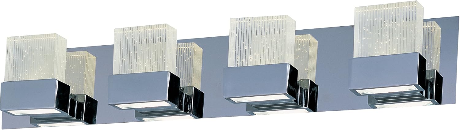 ET2 E22754-89PC Fizz III ADA Compliant Rectangular Bubble Glass Cube LED Bath Vanity Wall Mount, 8-Light 12 Watts, Chrome