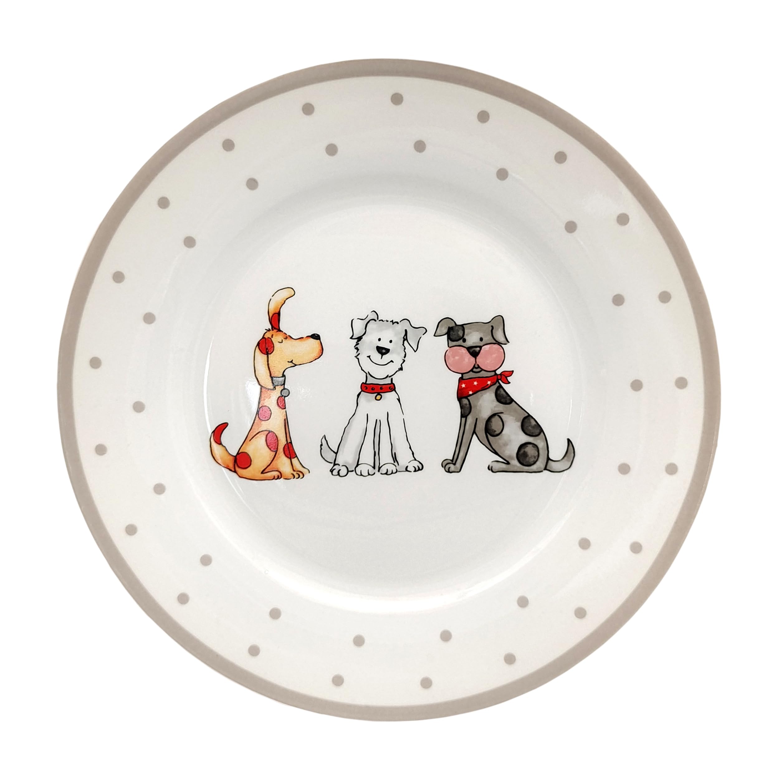 SPOTTED DOG GIFT COMPANY Talerze deserowe, zestaw 4 ceramicznych talerzy do serwowania ciast, przystawek, sałatek i chlebów, można używać w kuchence mikrofalowej i zmywarce 19 cm - psy