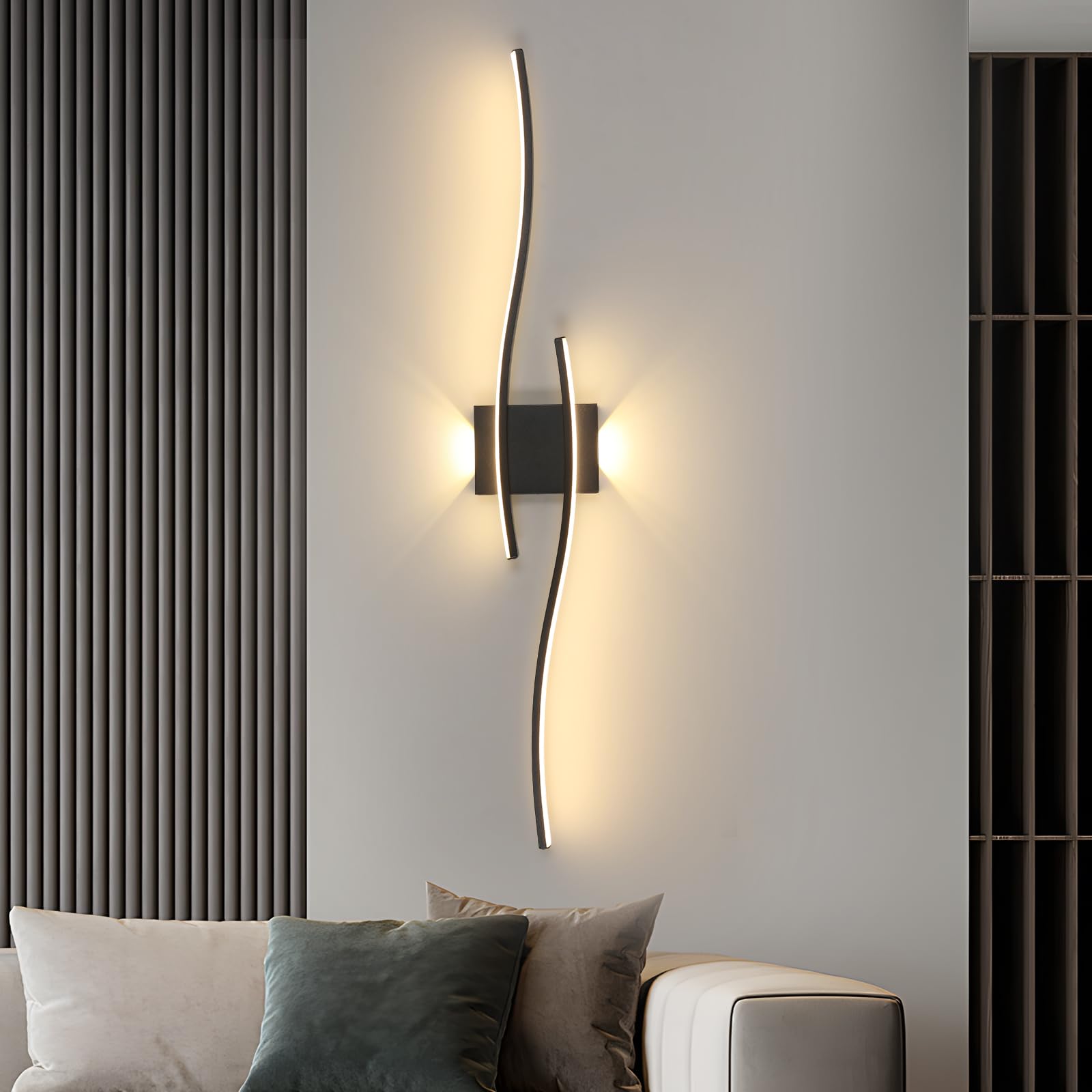 DELIPOP Aplique Pared Interior, 27W Largo Lámpara de Pared LED Moderna, Negro Iluminación para Salón Dormitorio Pasillo Estudio, Blanco Cálido 3000K | Diseño Largo Luz de Pared para Dormitorio Cocina Oficina Comedor Balcón