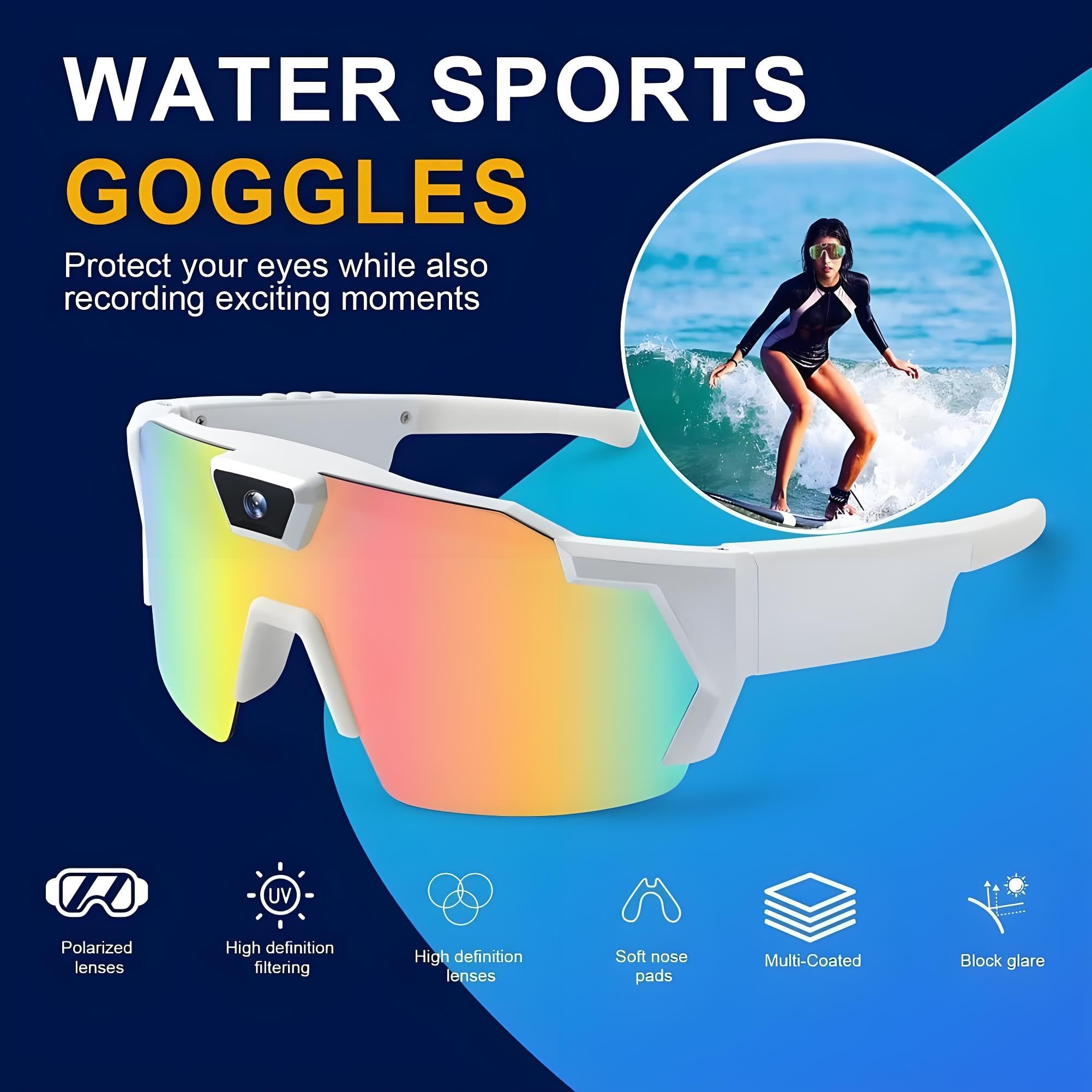 4K HD Baseball Glasses with Camera, Occhiali da Sole Sport Mini Telecamera, Action Camera Per Escursionismo, Equitazione Attività All'aperto Registrazione (Blue-A,32GB)