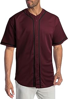 Hat and Beyond Mens Baseball Jersey Stripe Button Down Shirts Team Sports Uniforms (Medium,1DL01_Burgundy)