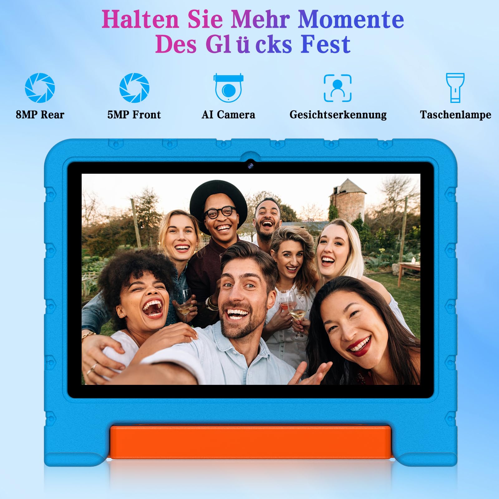 ZIOVO Kinder Tablet 10 Zoll Android 15 mit 30GB RAM+TF 2TB, 5G WiFi, Gemini AI, Octa-Core, Widevine L1, GPS, Face ID, Kindersicherung, iWAWA, 6000mAh, BT 5.0, Kids Tablet mit Eva Case - Blau