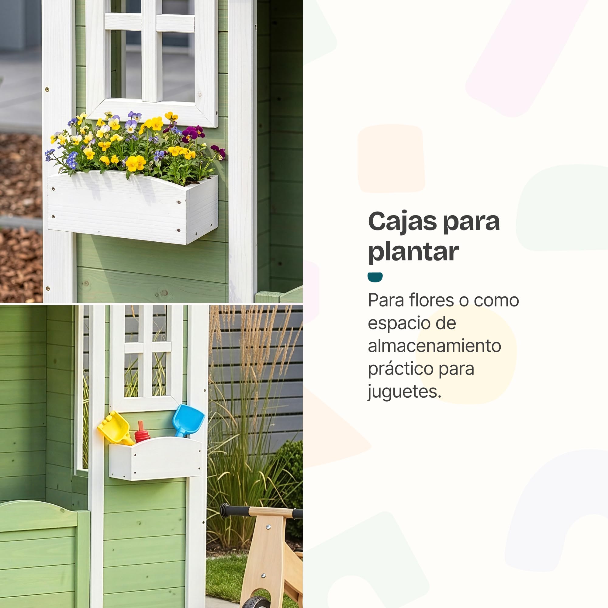 [en.casa] Casita Infantil Kuoldsvin Casa de Niños Exterior con Jardineras Casa de Juegos con Ventanas y Puerta Madera de Abeto 144 x 107 x 90 cm - Verde/Blanco