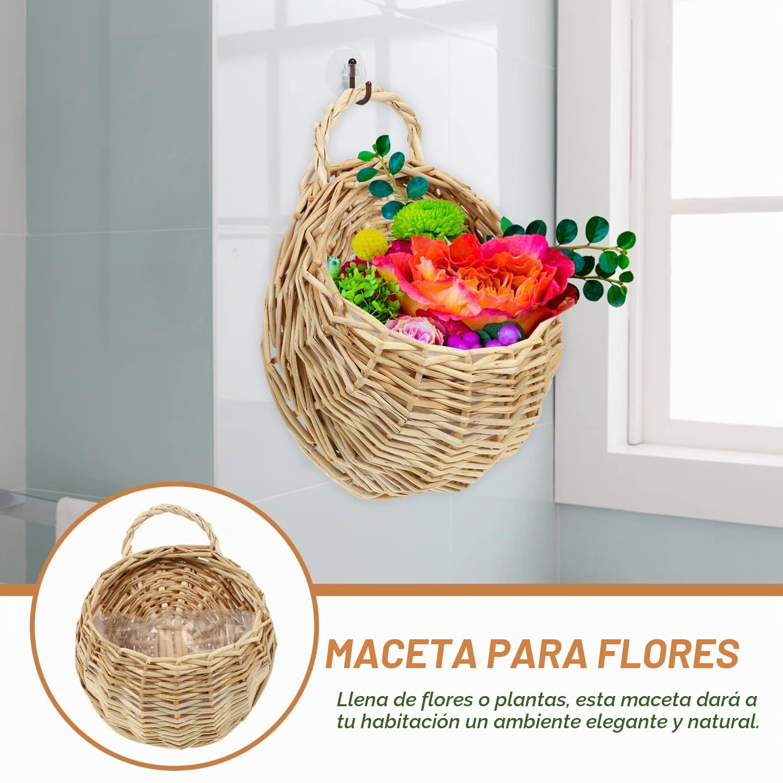 Alipis Cesta Colgante De Mimbre 9.05X7.08X3.54 Pulgadas Canasta De Almacenamiento Colgante Para Plantas Y Flores Decoración De Cocina Sala Y Pared