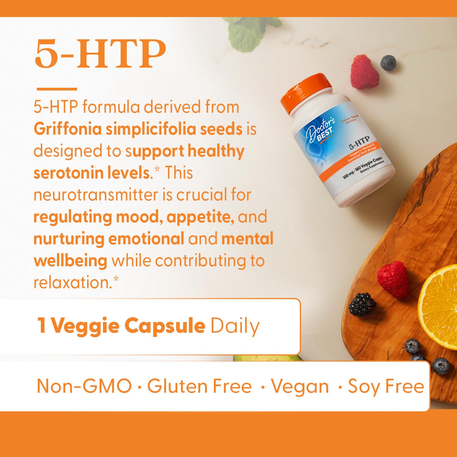 Doctors Best 5-HTP 100mg Capsules, Non-GMO, Gluten Free, 180 Veg Caps — Amazon image 4