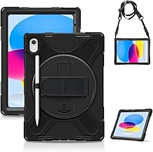 Gerutek Case for iPad (A16) 11th/10th Generation 11/10.9 Inch 2025/2022, Shockproof Robust Protective Case with 360° Rotatable Stands Pen Holder Hand Strap Shoulder Strap Case for iPad 11th/10th Gen