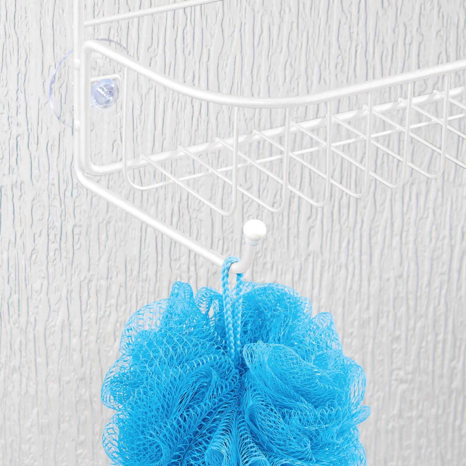 mDesign Extra Wide Metal Wire Over The Bathroom Shower Door Caddy, Hanging Storage Organizer with Built-in Hooks and Baskets on 2 Levels for Shampoo,