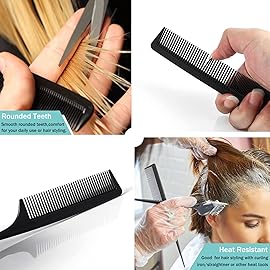 MODENGKONGJIAN 6 Packs Hair Rat Tail Combs Parting Rattail Combs Carbon Fiber Heat Resistant Teasing Combs with Stainless Steel Pintail for Women,Girls