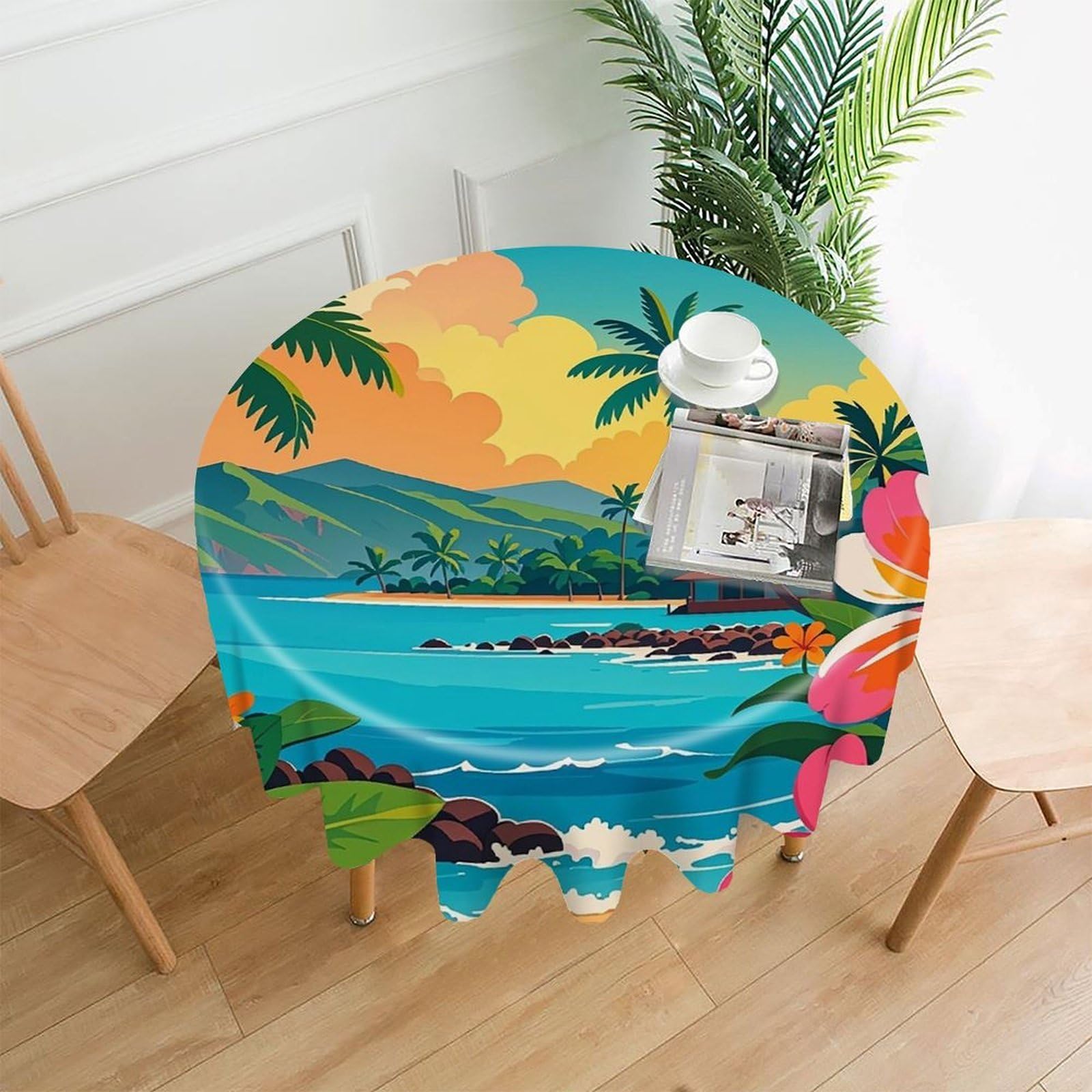 FekiLoot Hello Hawaii Tablecloth Decorative Round Table Cloth Wrinkle Resistant Washable Circle Table Cover Round Tablecloth for Picnic Party Camping Dining 60 Inch