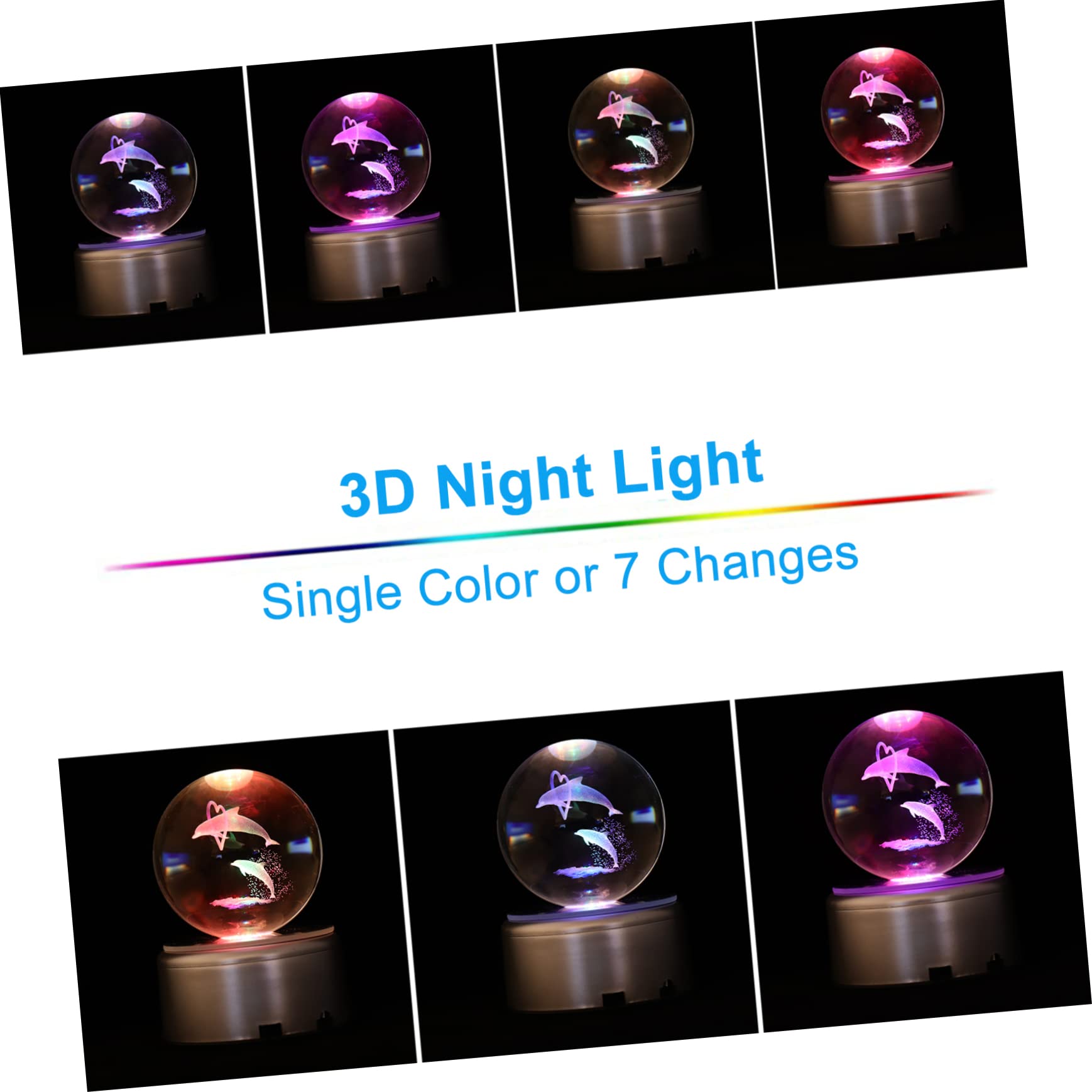 Cabilock 1Pc Luminous Dolphin Crystal Ball Decor with Light Base Adorable Night Light for Home and for Birthdays and Festivals