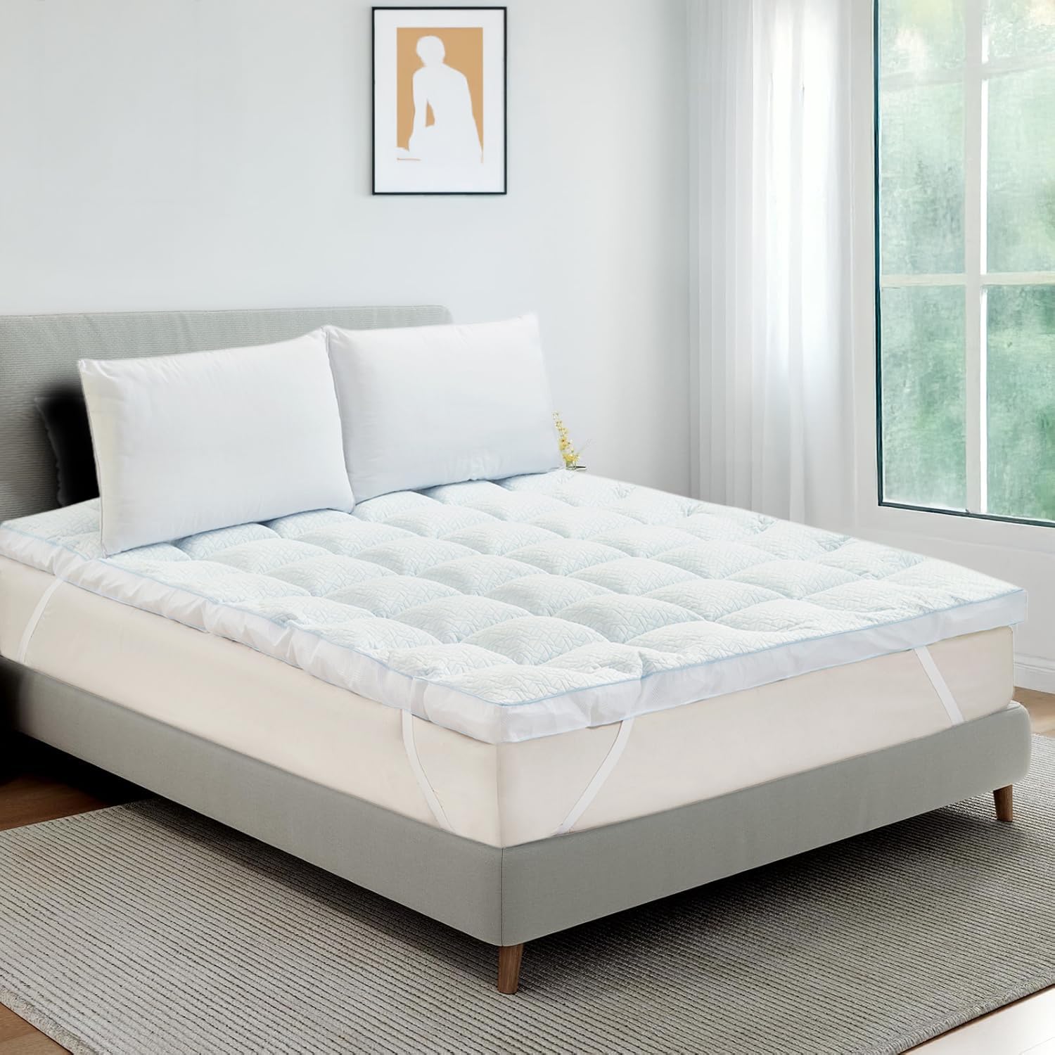 BELOFAY Ultra-Cool Single Mattress Topper | 10cm Extra Thick Mattress Topper with Cooling Jacquard Fabric and 100% Polyester Filling | Hypoallergenic, Machine Washable (90x190cm)