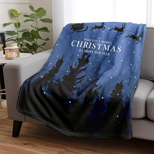 Miniatura 2 de Manta de trineo de invierno para vacaciones de invierno, con diseño de ciervo y Papá Noel, portátil, lavable, al aire libre, picnic, cómoda,