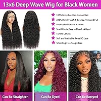 Vista 4 de Pelucas frontales de encaje 13x6 de cabello humano rizado profundo pre-desplumadas, peluca frontal de encaje de ondas profundas, pelucas húmedas